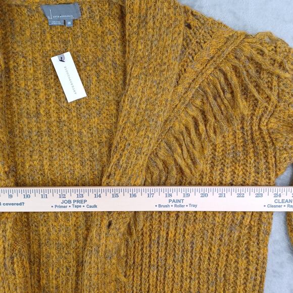 Anthropologie Stevie Boho Fringe Cardigan Sweater Mustard Chunky Oversized OS - Picture 11 of 12